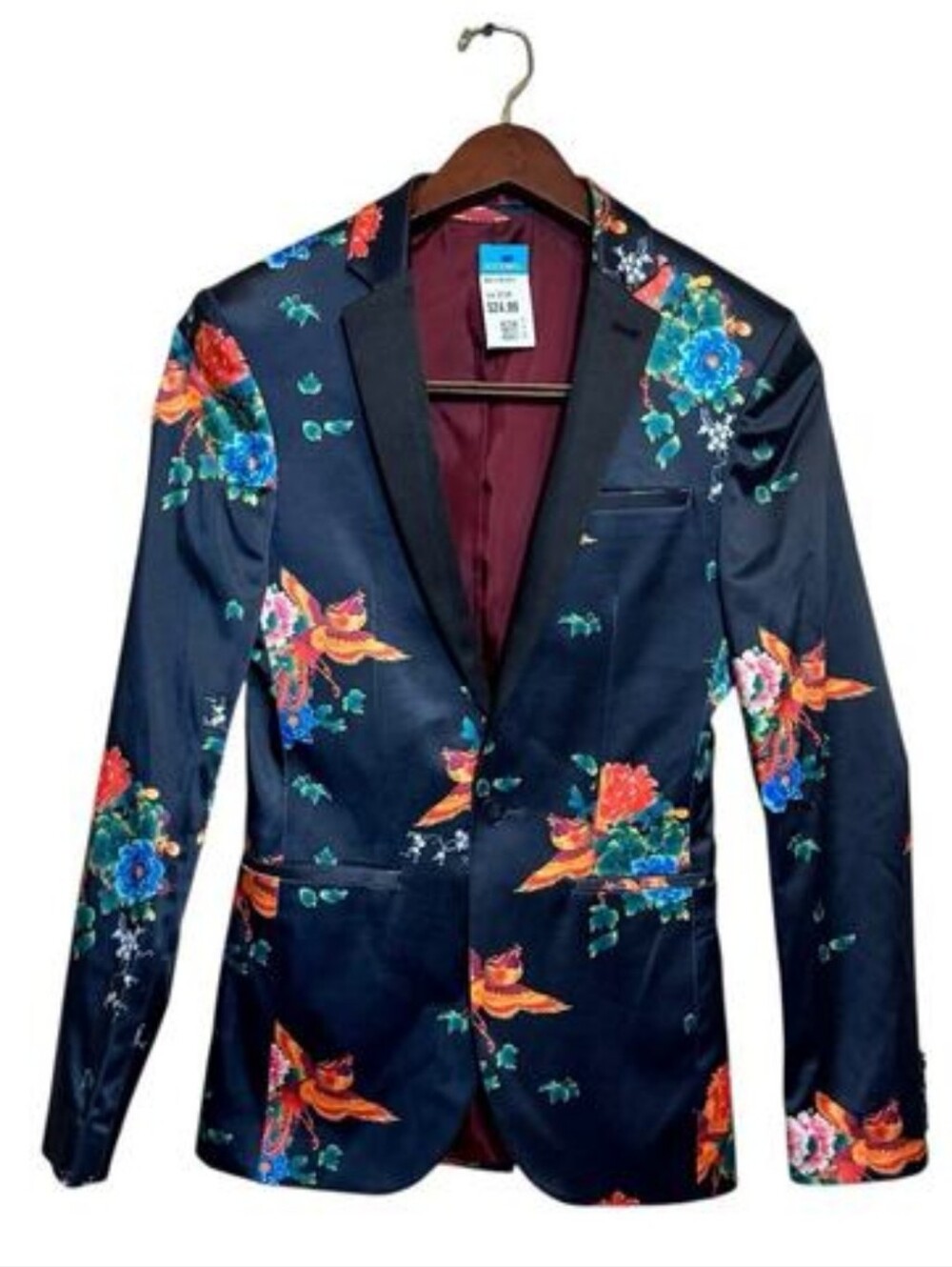 Navy Floral Sport Coat / Blazer with Black Lapel, 34R ASOS